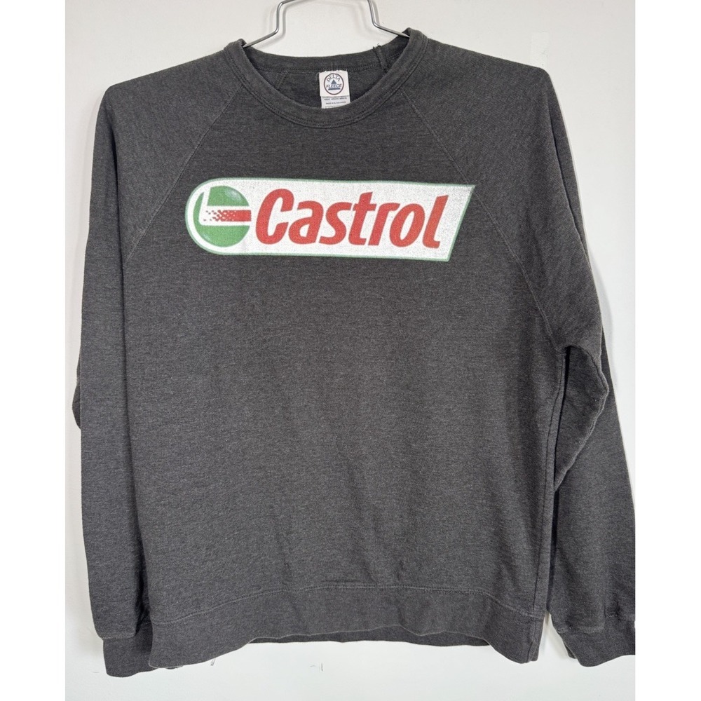 VTG Y2K Delta Fleece Castrol Motor Oil Charcoal Pullover Sweatshirt Men's XXL‎